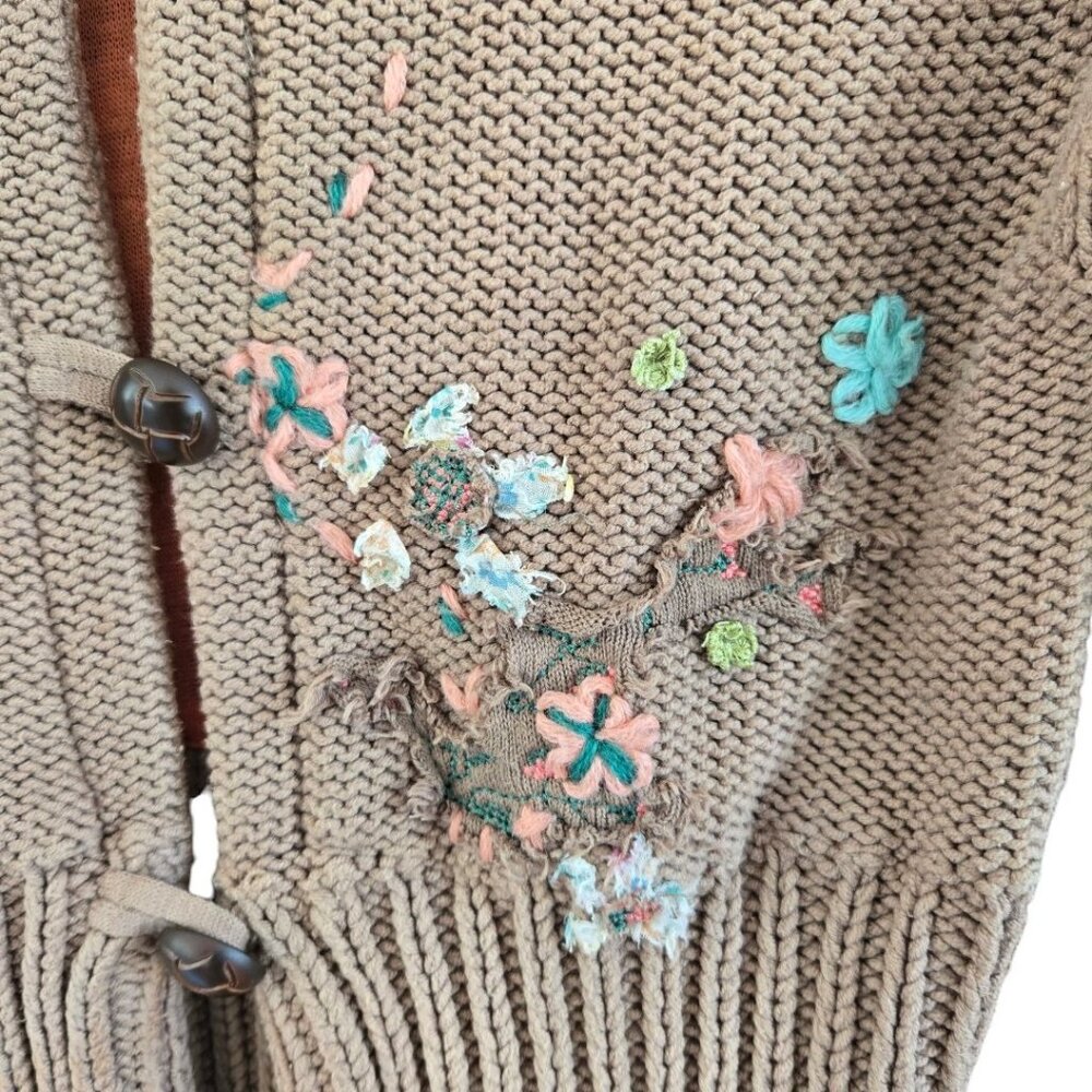 Free People Womens Knit Cardigan Embroidered Floral Beige & Coral Lined Size M - Picture 5 of 8